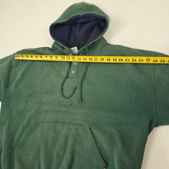 VINTAGE Russell Athletic Hoodie Mens 2XL Green Henley Thermal Lined Made USA 90s - Picture 8 of 12